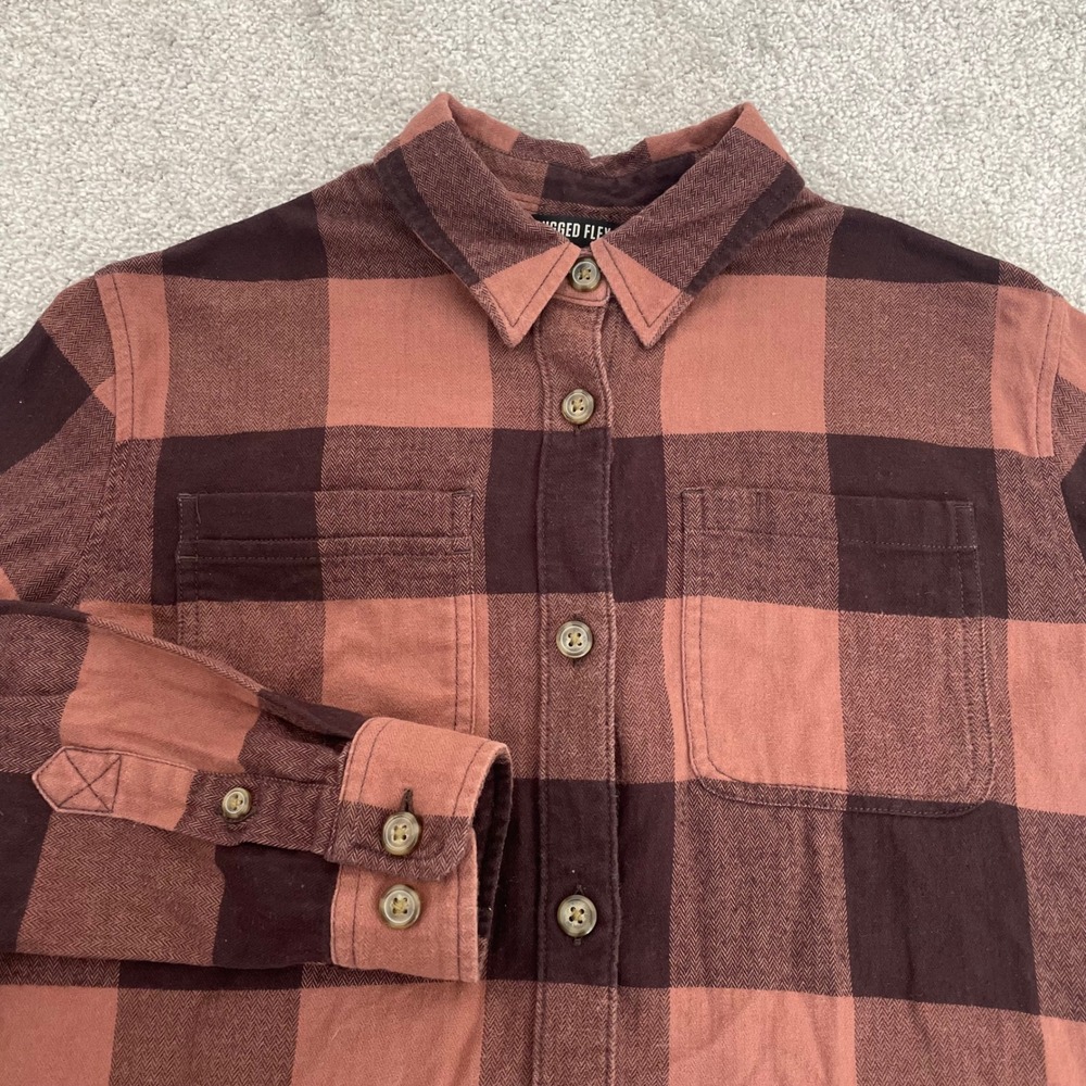 Carhartt Rugged Flex Loose Fit Flannel Plaid Shirt Brown Mauve TW5574 Womens XS